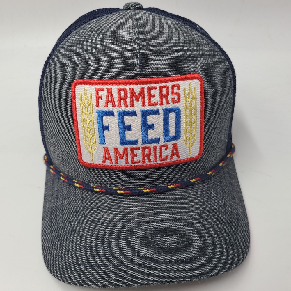 Rural Cloth Hat Snapback Trucker Mesh Gray Blue Farmers Feed America Patch Rope
